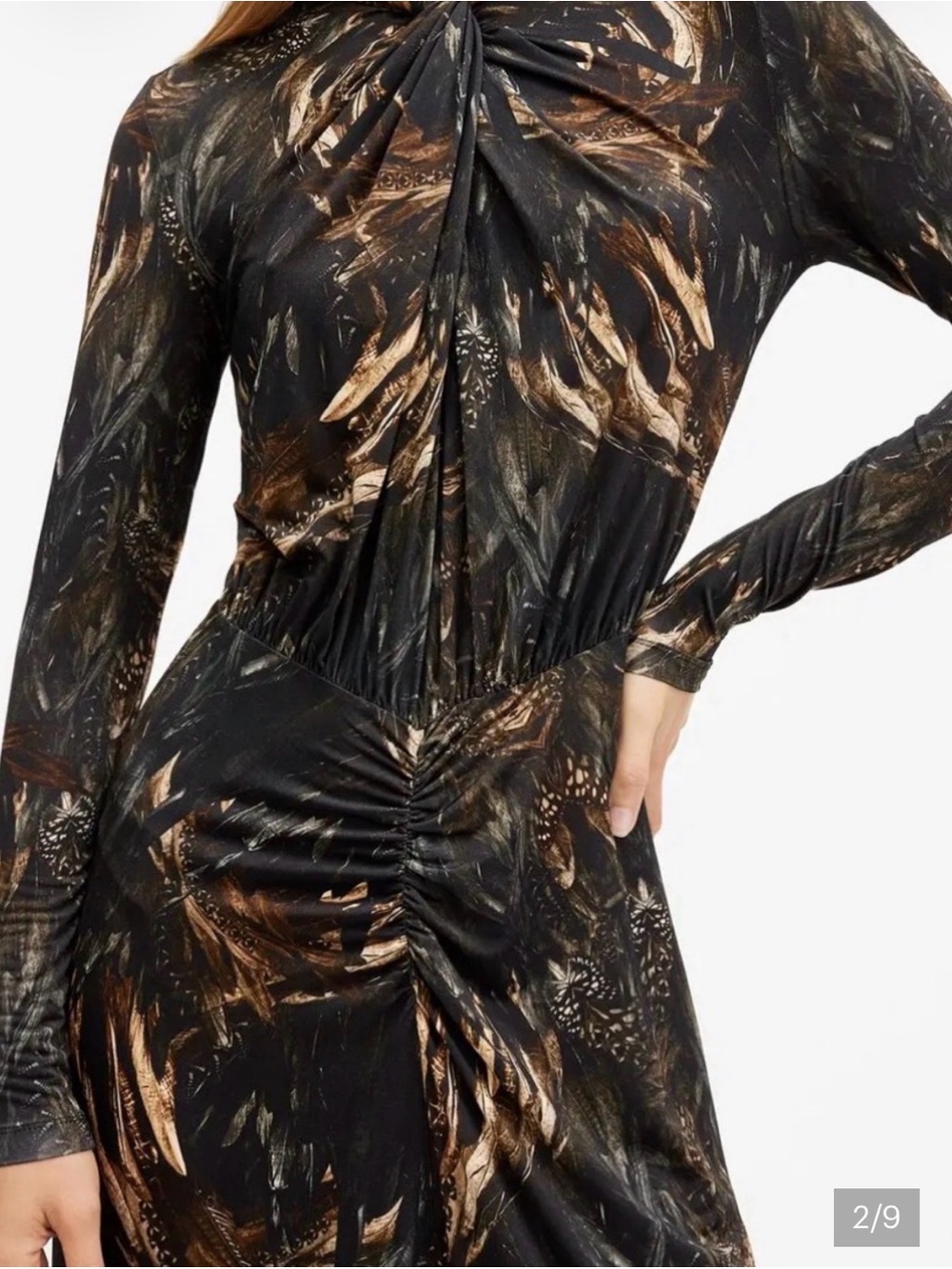 AllSaints Black Maxi Dress with Gold Swirl Print